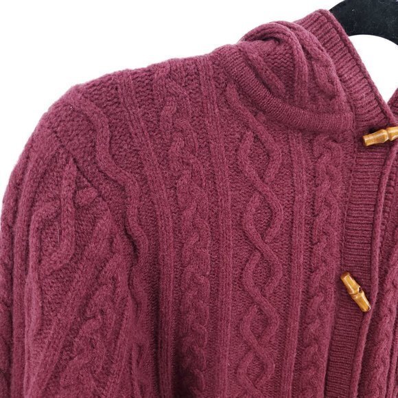 Y2K Eddie Bauer Lambswool-Blend Chunky Hooded Cardigan Sweater L Tall Red - Picture 6 of 16